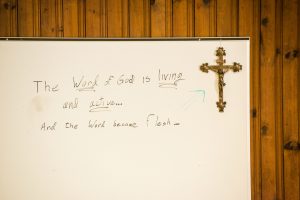 A whiteboard is prepared for Bible class on Thursday, Oct. 8, 2015, at Holy Cross Lutheran Church in Columbia, S.C. LCMS Communications/Erik M. Lunsford