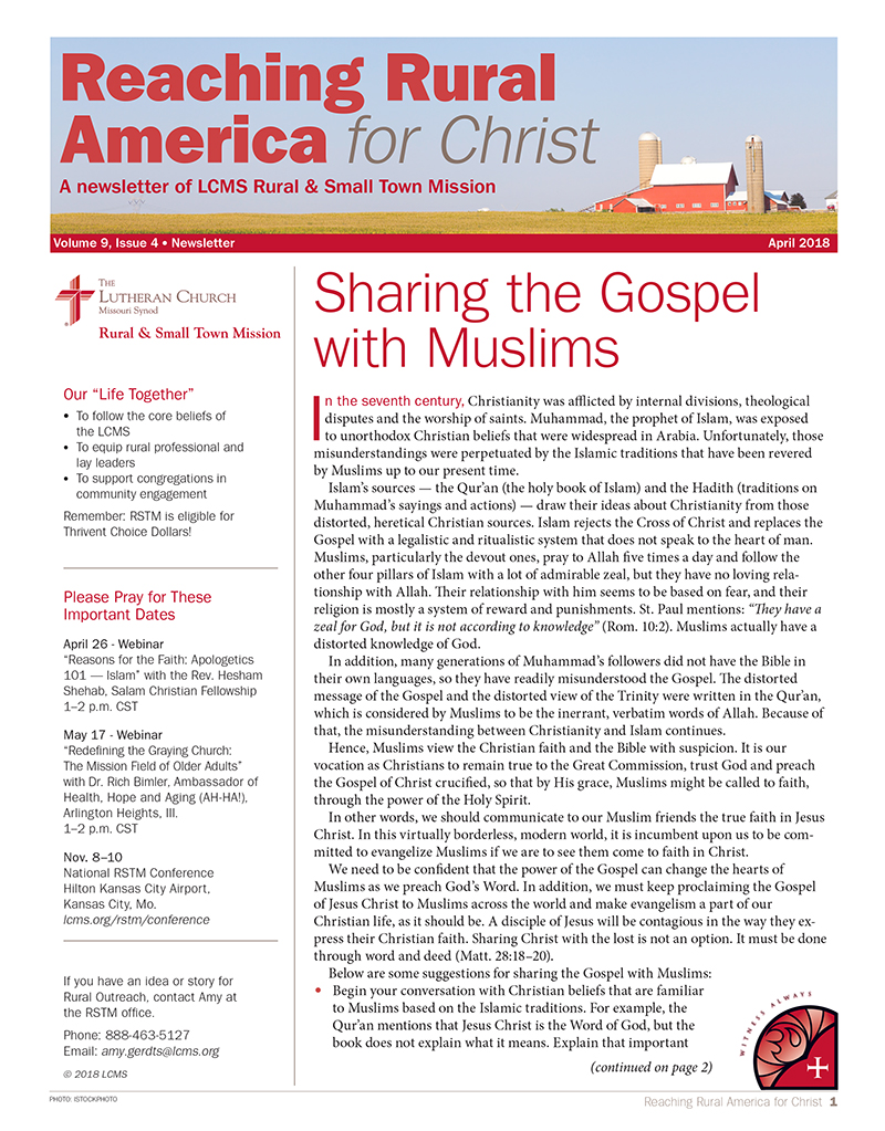 LCMS April 2018 Rural &amp; Small Town Mission (RSTM) Newsletter