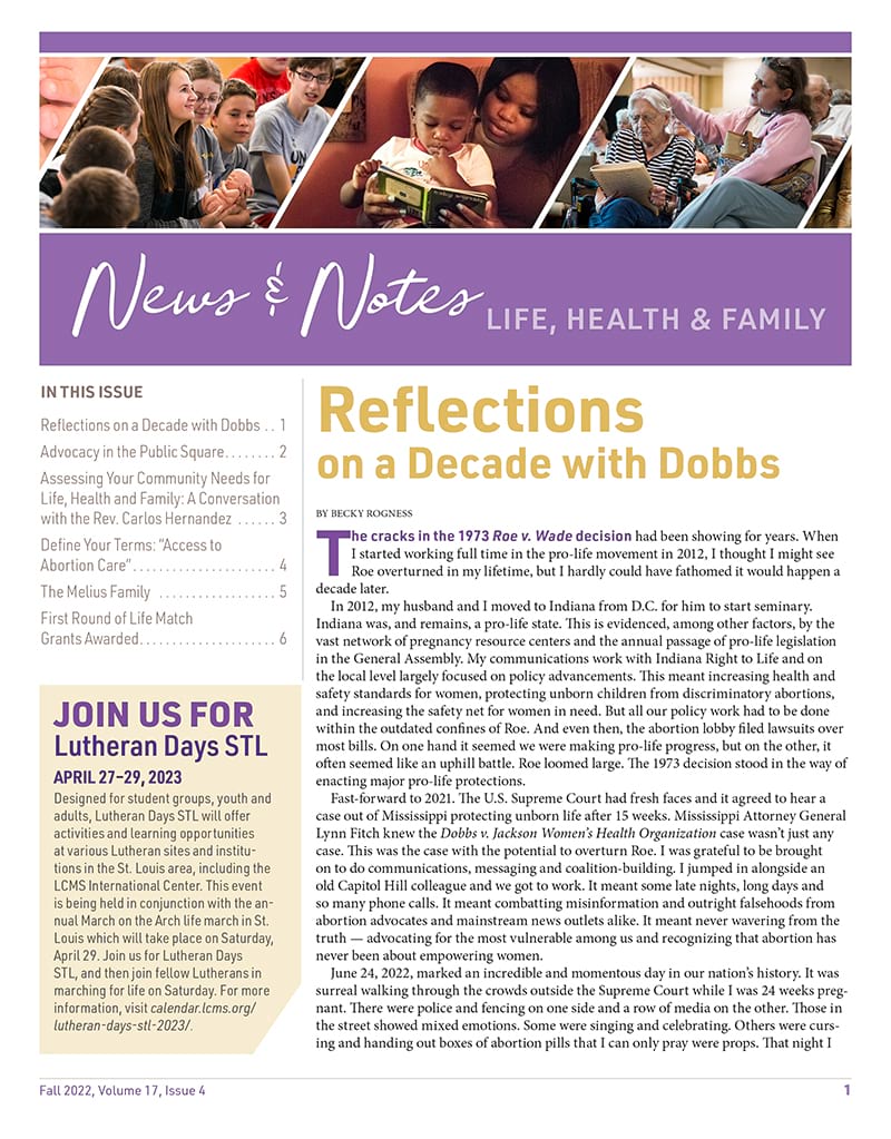 LCMS Life Ministry — News & Notes: Life, Health & Family — Fall 2022 Newsletter