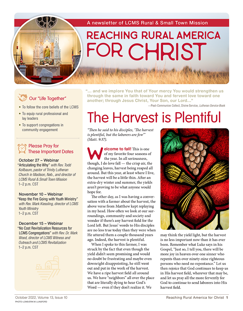 LCMS Rural & Small Town Mission -- October 2022 newsletter