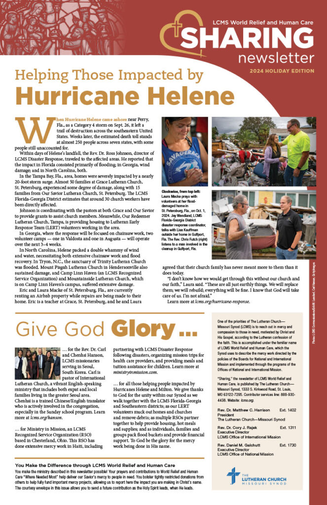 LCMS World Relief and Human Care — Sharing Newsletter — 2024 Holiday Edition