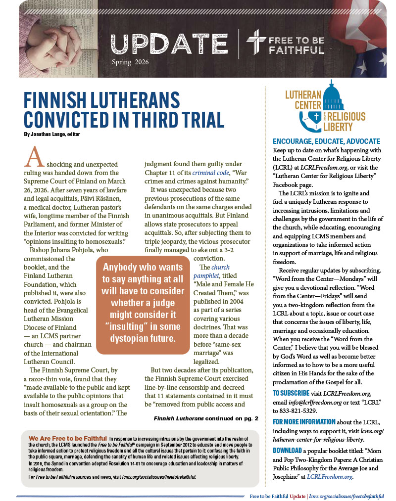 ‘Free to be Faithful’ – Spring 2026 newsletter