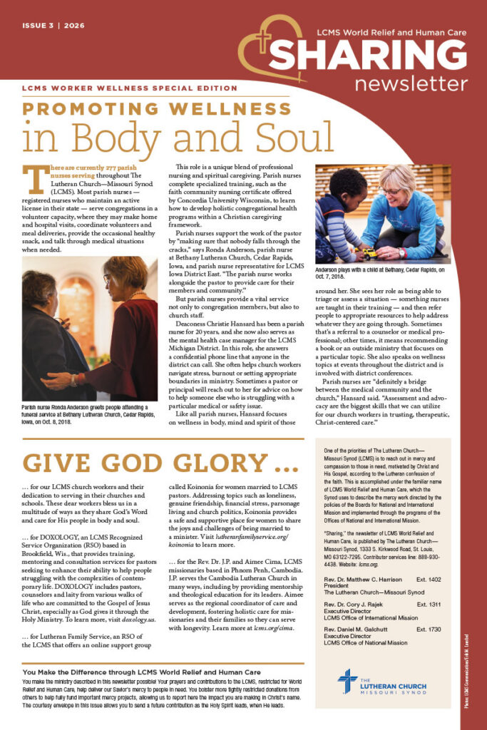 LCMS World Relief and Human Care - ‘Sharing’ newsletter - Third Issue of 2026