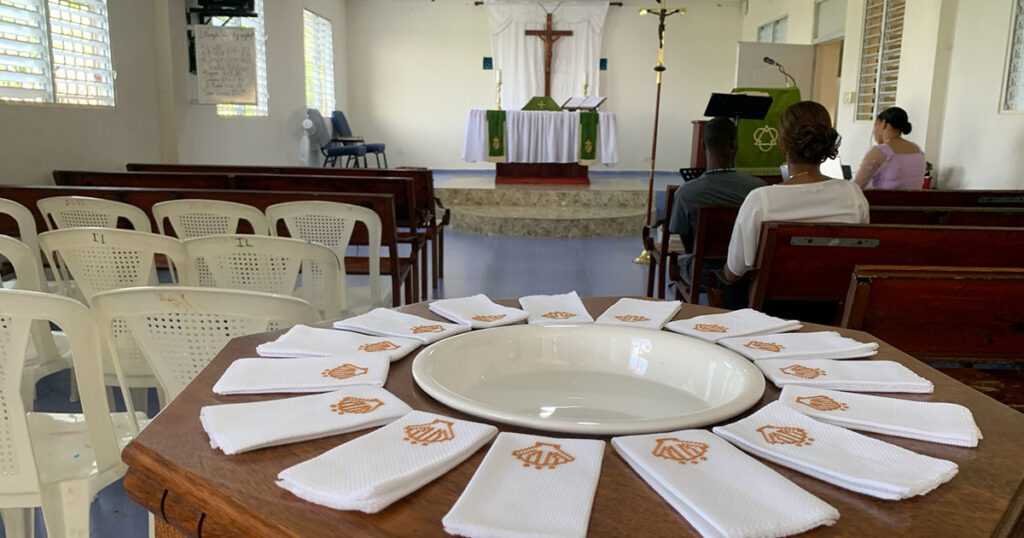 The baptismal font at Concordia the Reformer Seminary in the Dominican Republic is prepared for many baptisms. (Photo courtesy of Zander Simaras.)
